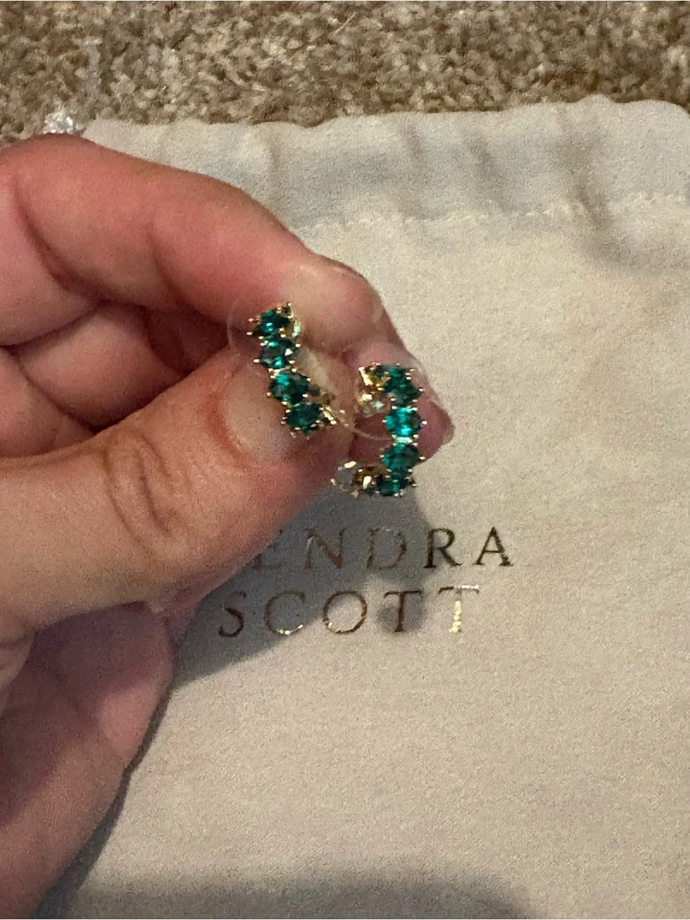 Kendra Scott Gold Emerald Green Cailin Huggie Earrings